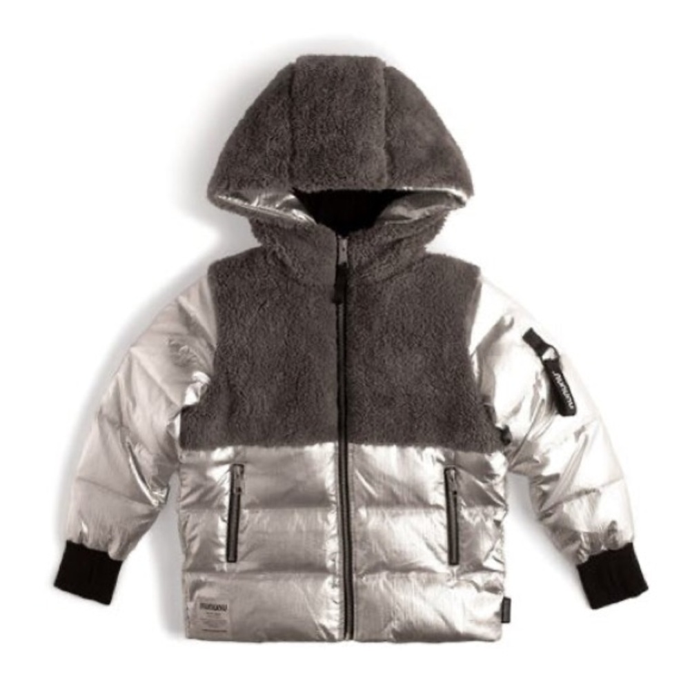 Nununu Shiny Silver Mix It Down Puffer Jacket 12-18m baby toddler